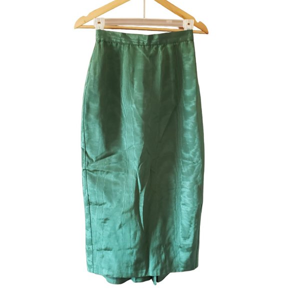 Vtg Scott McClintock Green Shimmer Moire Taffeta Maxi Skirt  Mermaidcore 2/4 - Picture 1 of 6